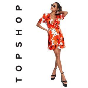TOPSHOP Poppy Spot Floral Wrap Mini Dress in Red Lyst | Size US 8